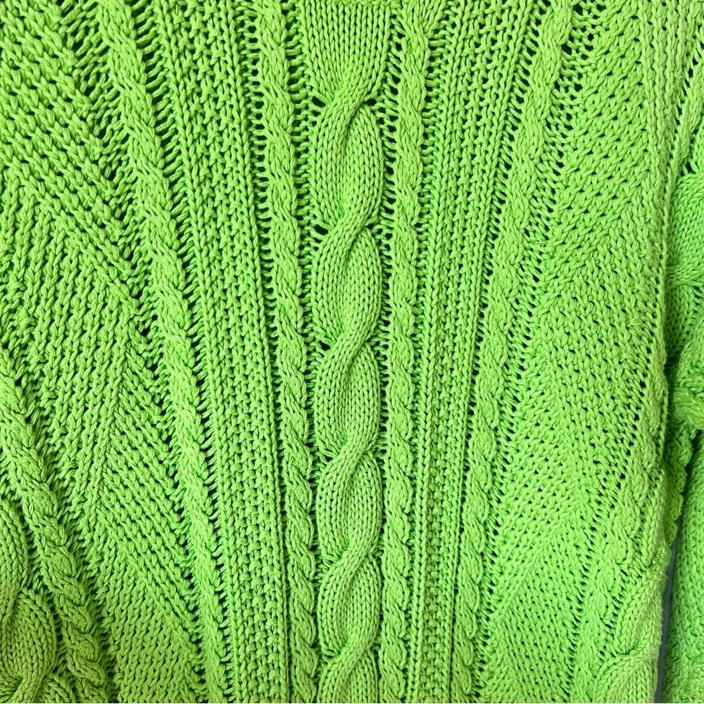 Ralph Lauren Women's Green Aran Knit Cable Knit Crewneck Cotton Pullover Sweater - Picture 5 of 7